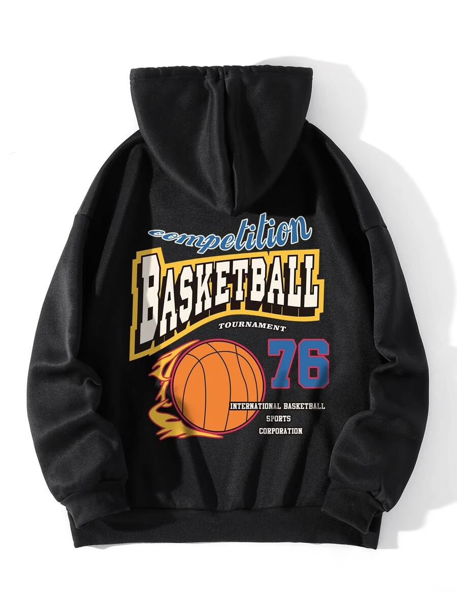 moletom canguru com estampa bola de basket Costa - Preto