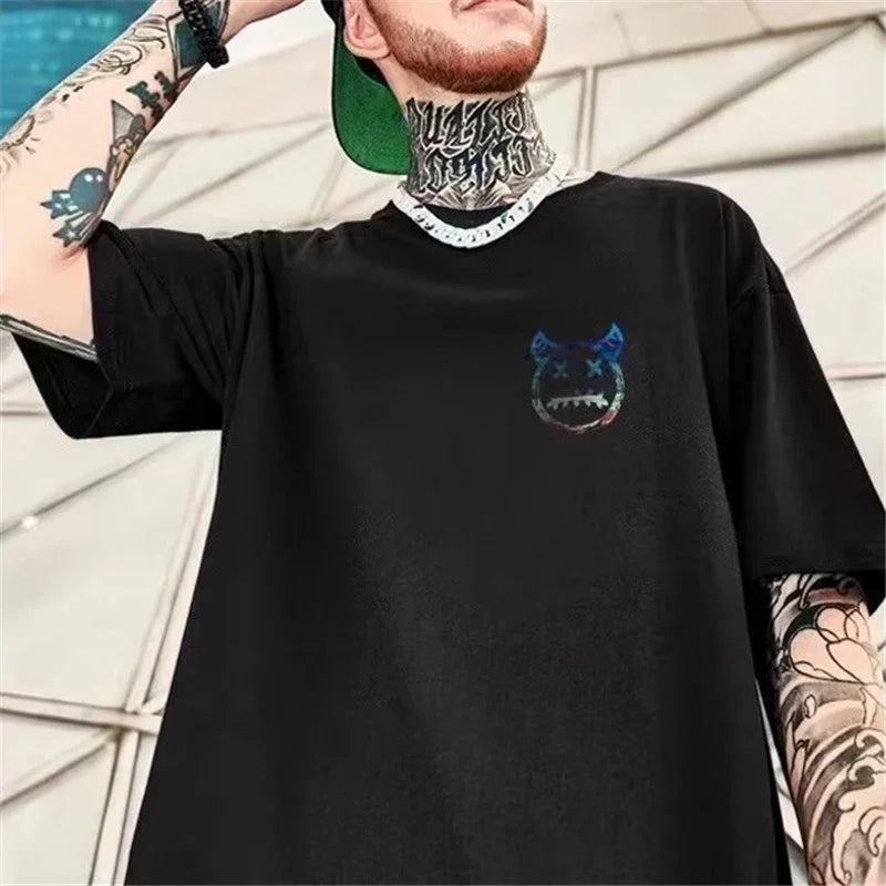 Camiseta Básica Com Estampa Rosto Demonio