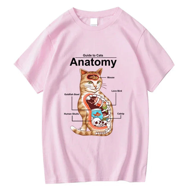 Camiseta básica com estampa anatomia do gato