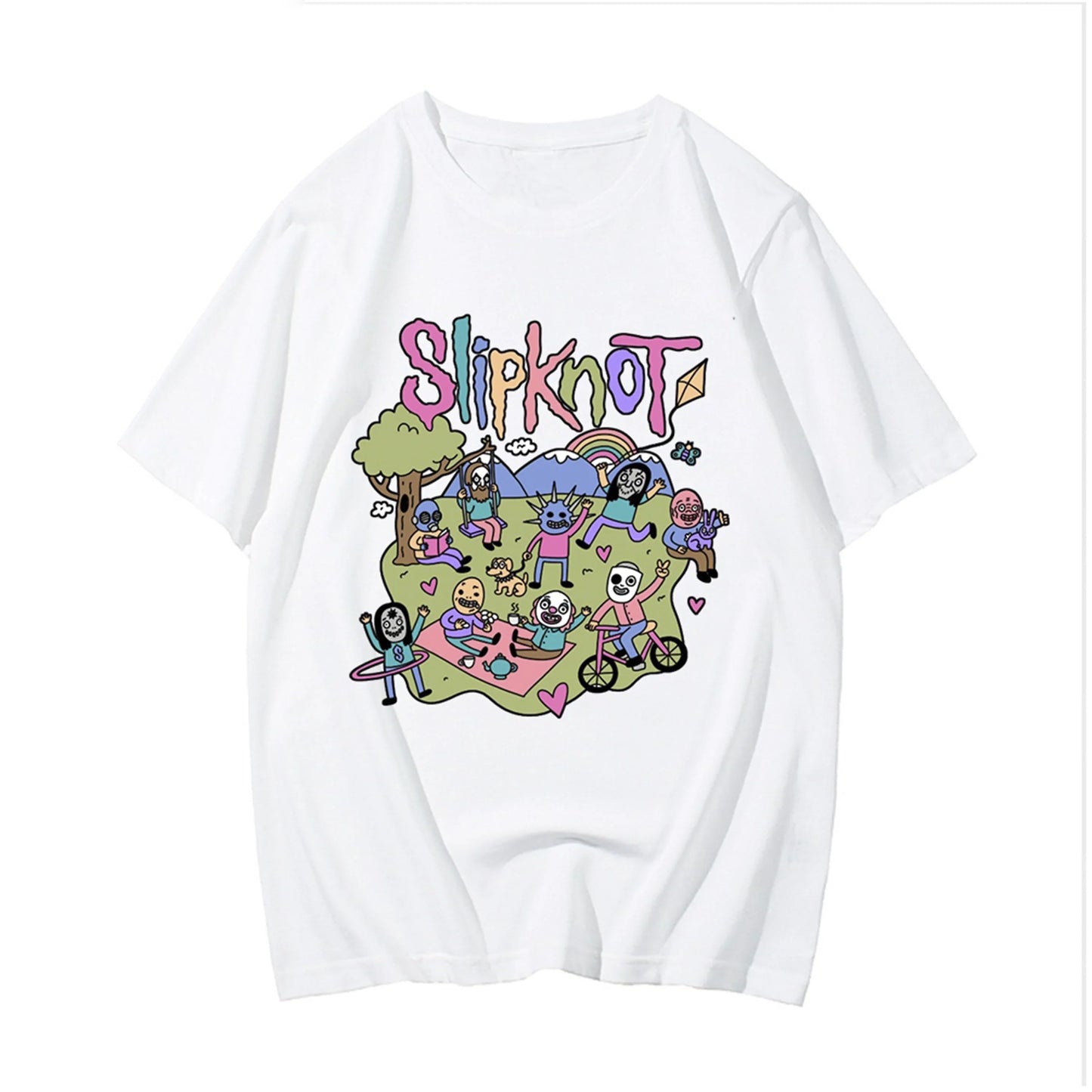 Camiseta Básica Com Estampa Slipknot Picnic Maluco-branco