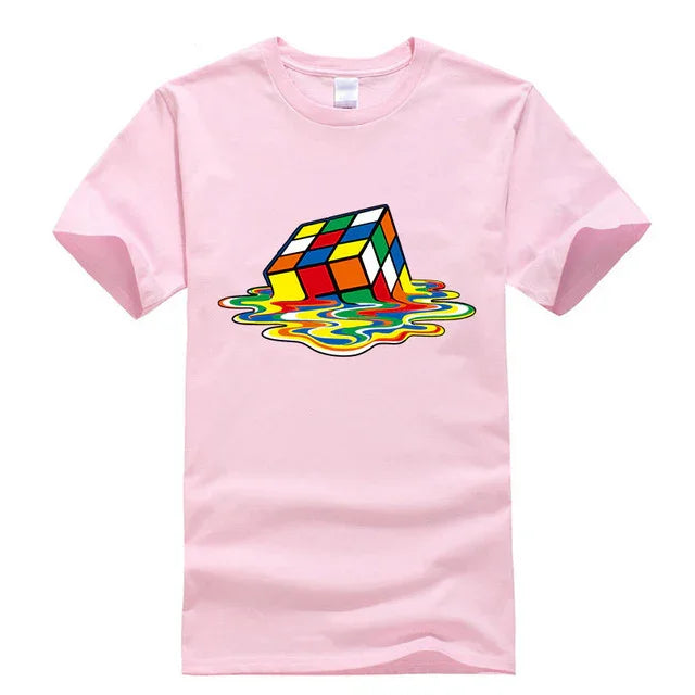 camiseta básica com estampa cubo mágico derretendo