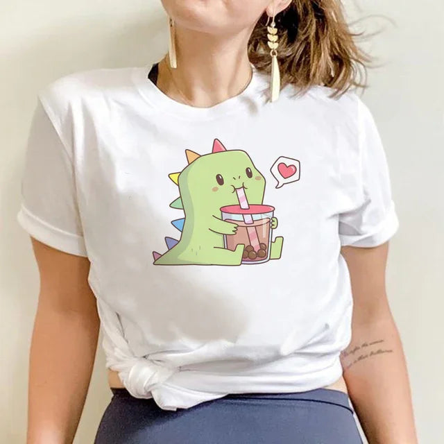 Camiseta Básica Com Estampa Dino Chá