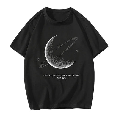 Camiseta Básica Com Estampa Lua Universo- preto