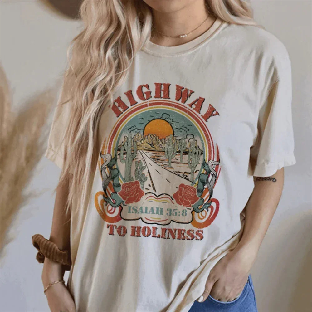 Camiseta Básica Feminina Com Estampa Deserto SOl
