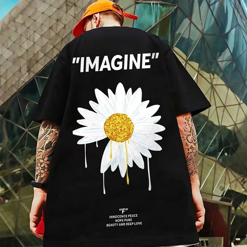 Camiseta Básica Imagine Flower Margarida - preto