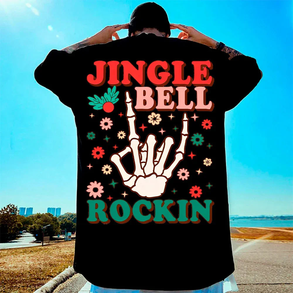 Camiseta Básica Unissex Com Estampa Mão Esqueleto-preto