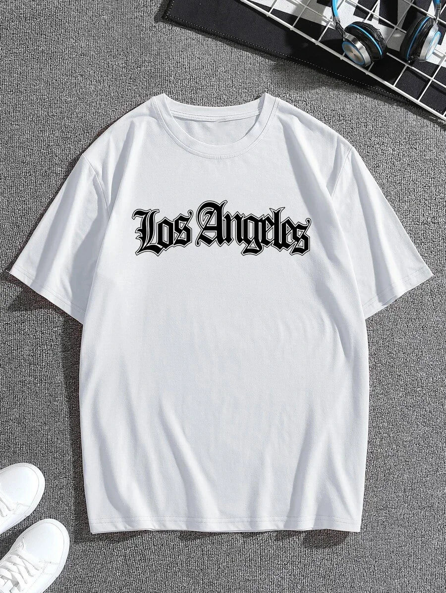 Camiseta básica masculina com estampa los angeles
