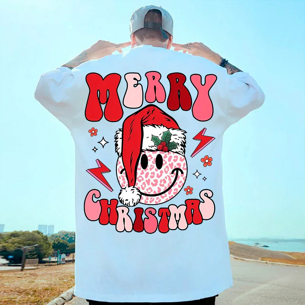 Camiseta Básica Unissex Com Estampa Rosto Feliz Papai Noel