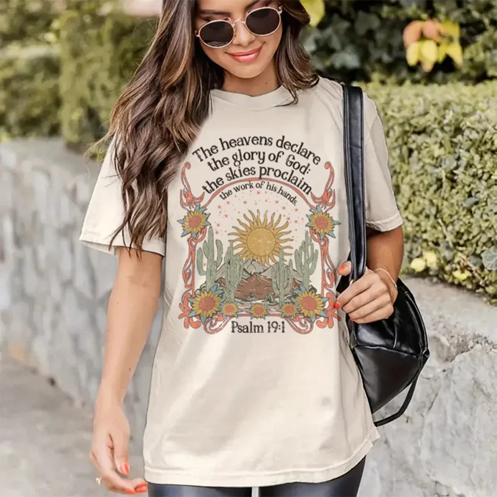 Camiseta Básica Feminina Com Estampa Deserto Sol