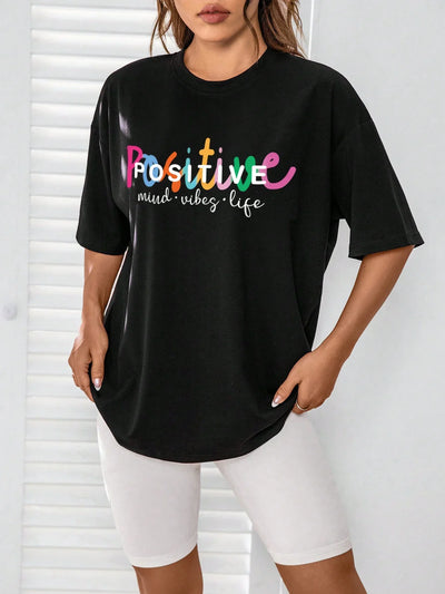 Camiseta Básica Com Estampa Mente Positiva