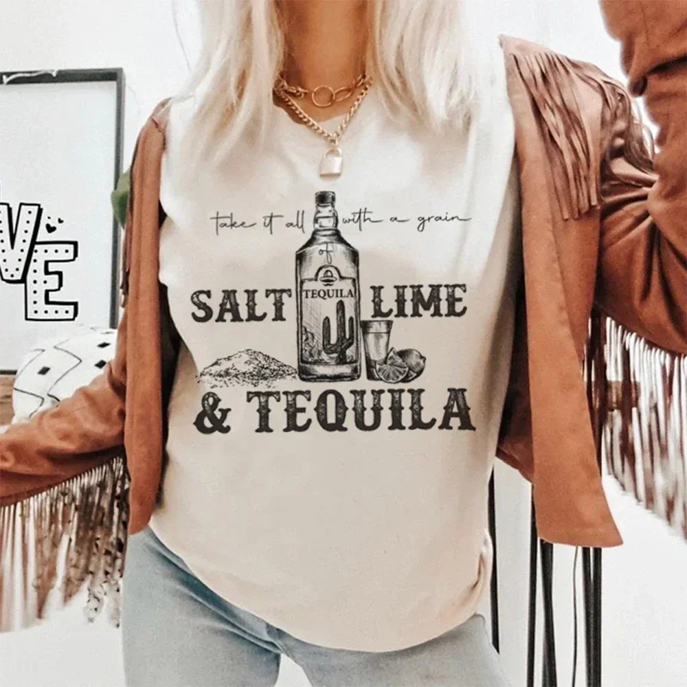 Camiseta Básica Feminina Com Estampa Tequila