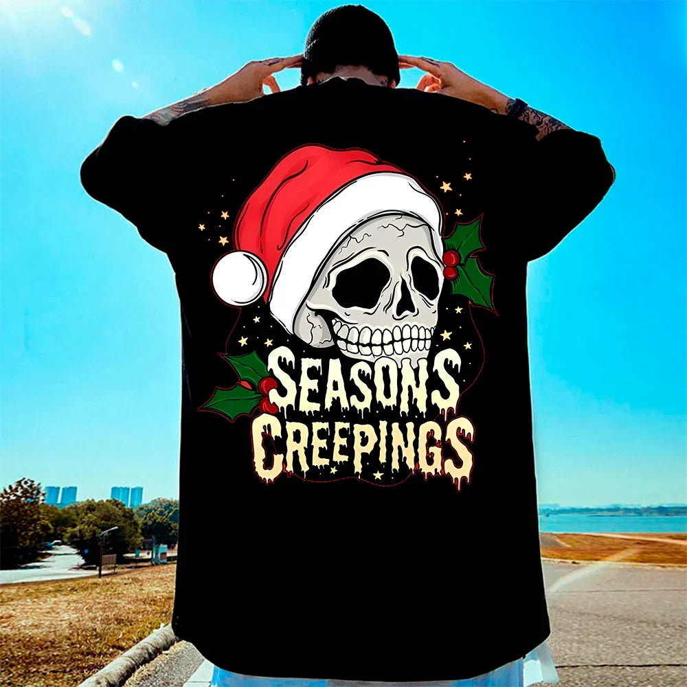 Camiseta Básica Unissex Com Estampa Esqueleto Natal