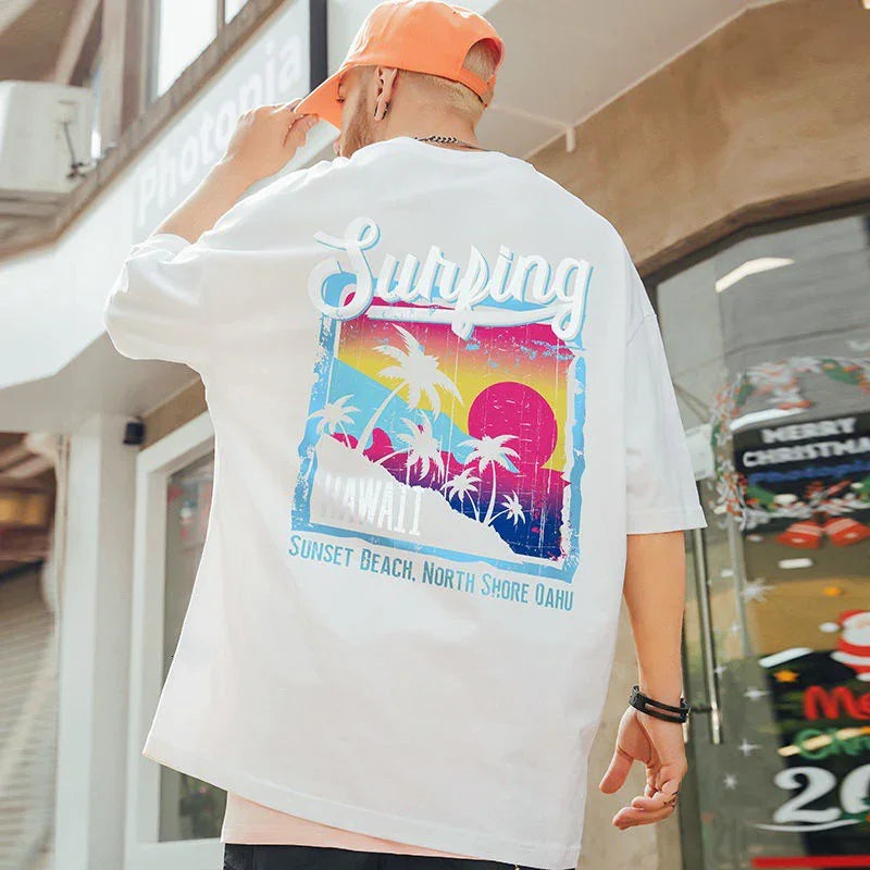 Camiseta Básica Com Estampa Surfing Praia De hawaii