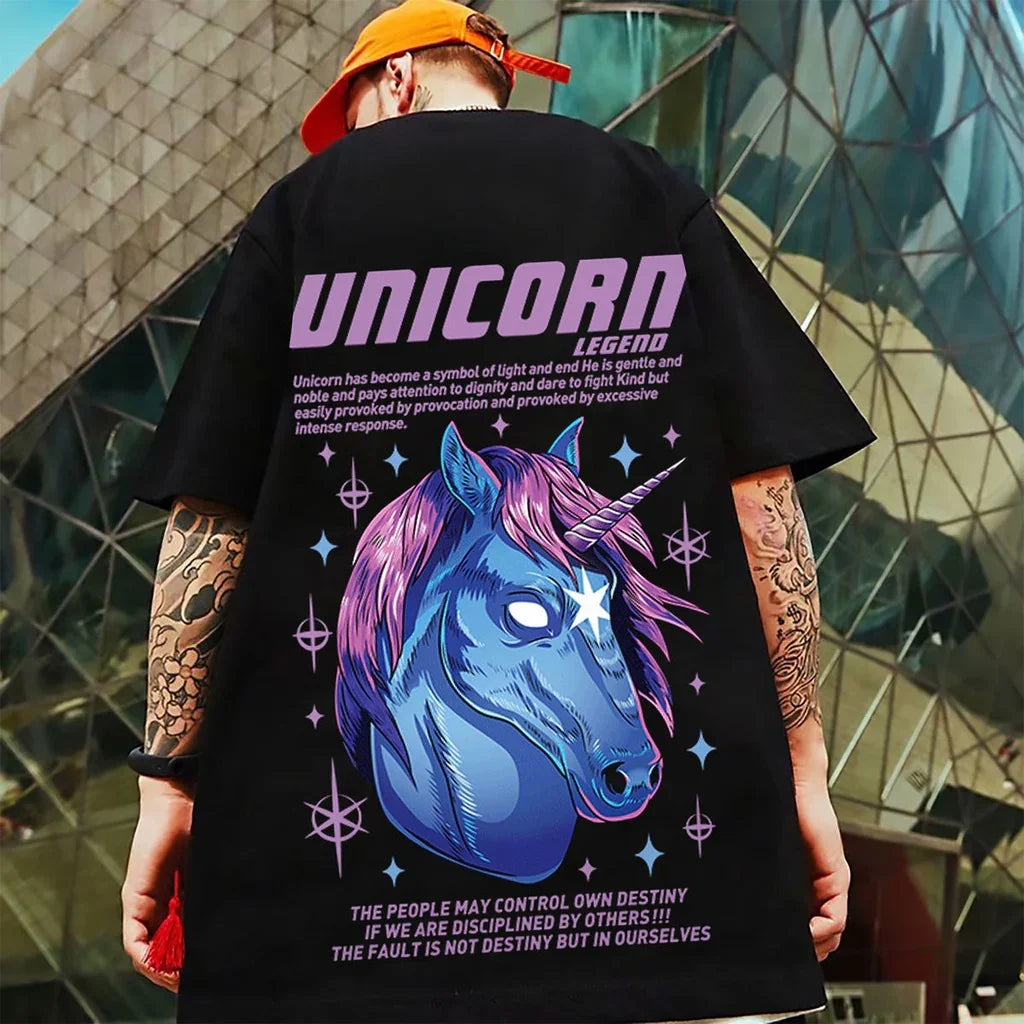 Camiseta Básica Com Estampa Unicornio Azul