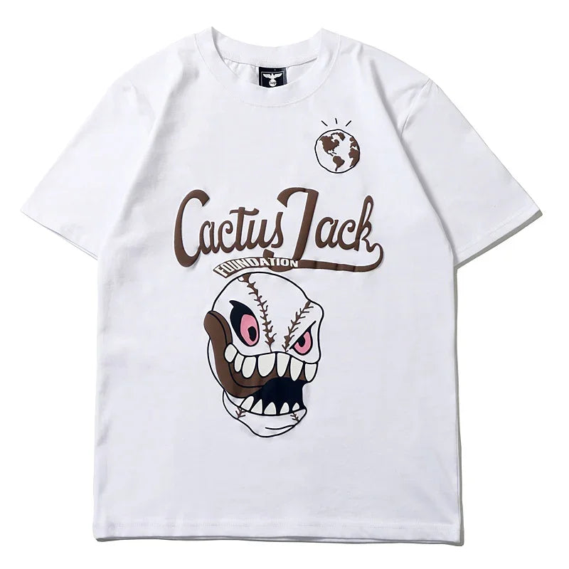 Camiseta Básica Com Estampa Cactus Jack Bola De Baseball
