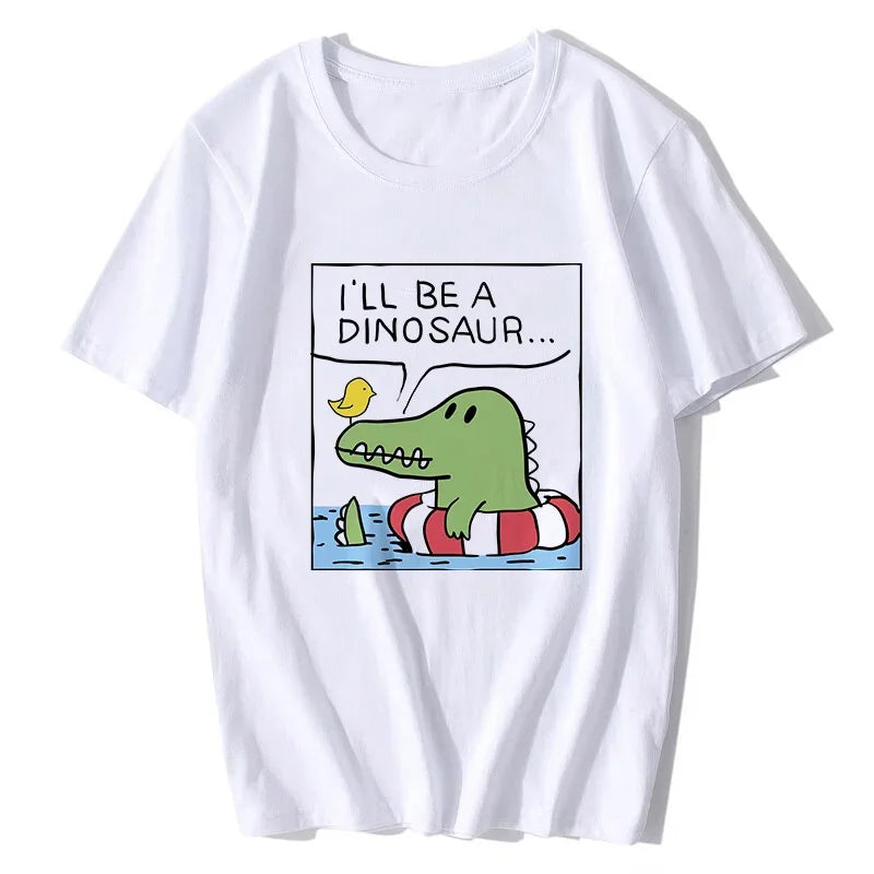 Camiseta Básica Com Estampa Dinossauro Na Boia