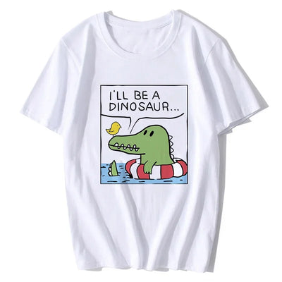 Camiseta Básica Com Estampa Dinossauro Na Boia