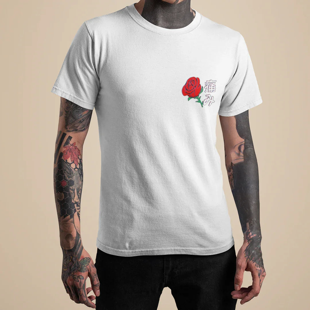 Camiseta Básica Unissex Rosa Japonesa - branco