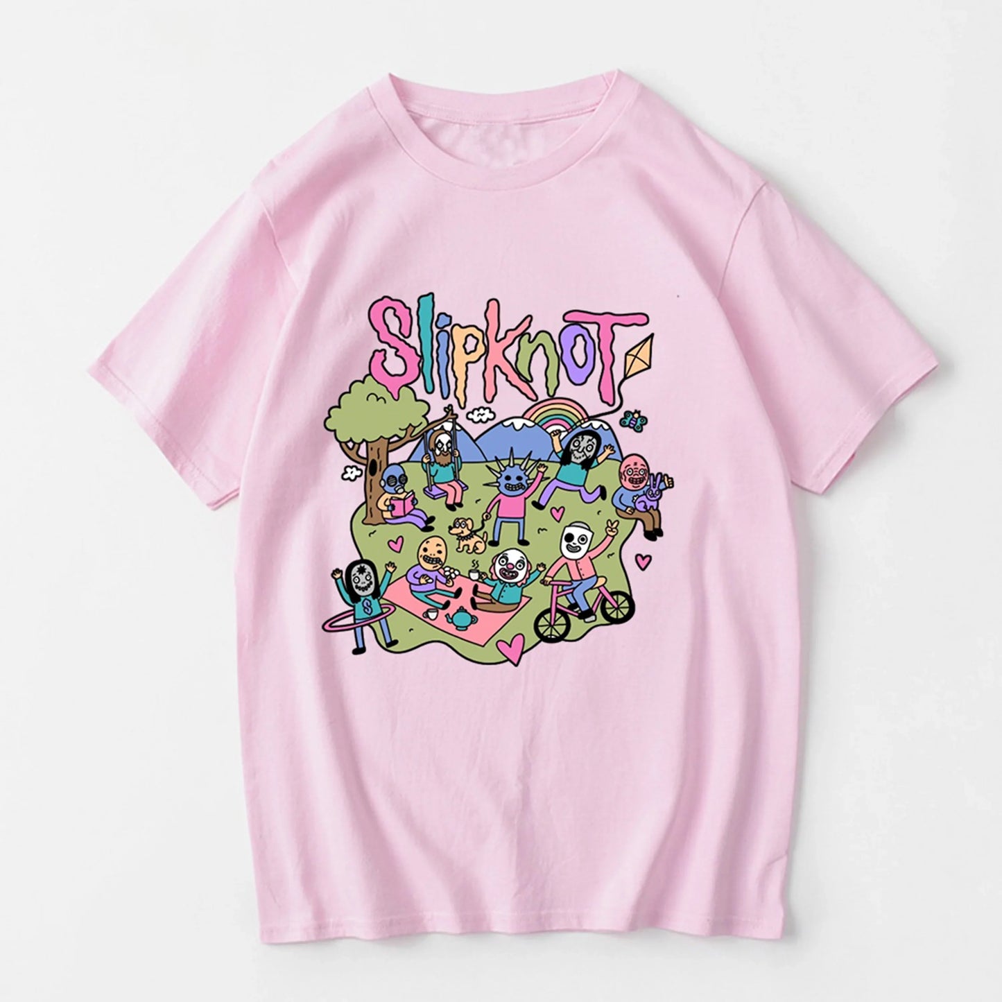 Camiseta Básica Com Estampa SLipknot Picnic- rosa-bebê