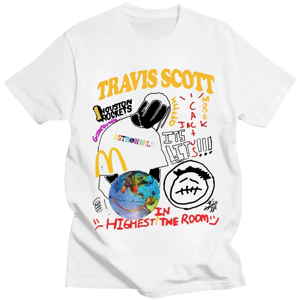 Camiseta Básica Com Estampa Travis Scott Universo