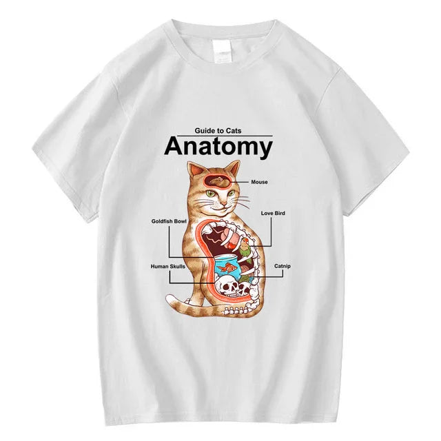 camiseta básica com estampa anatomia do gato