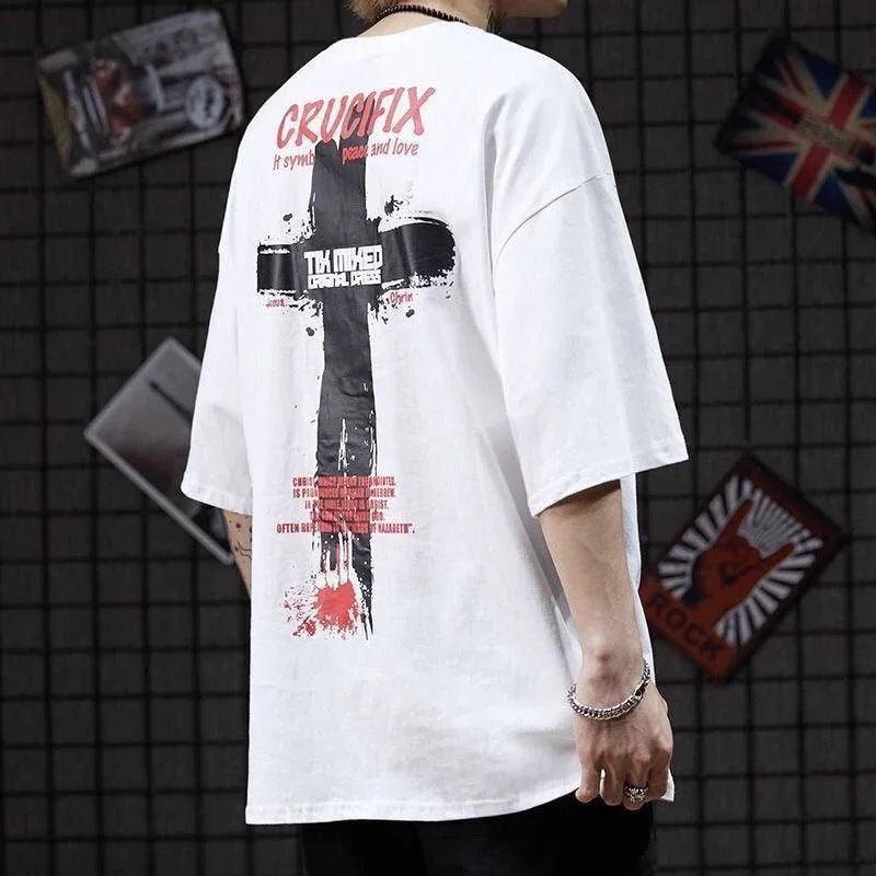 Camiseta Básica Crucifix Peace and Love - BRANCO
