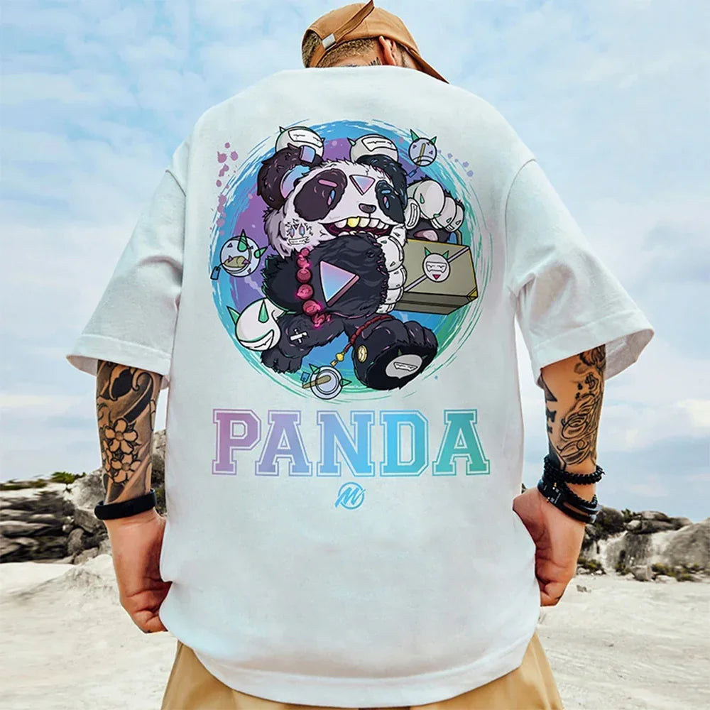 camiseta básica com estampa panda mecanico - Branco
