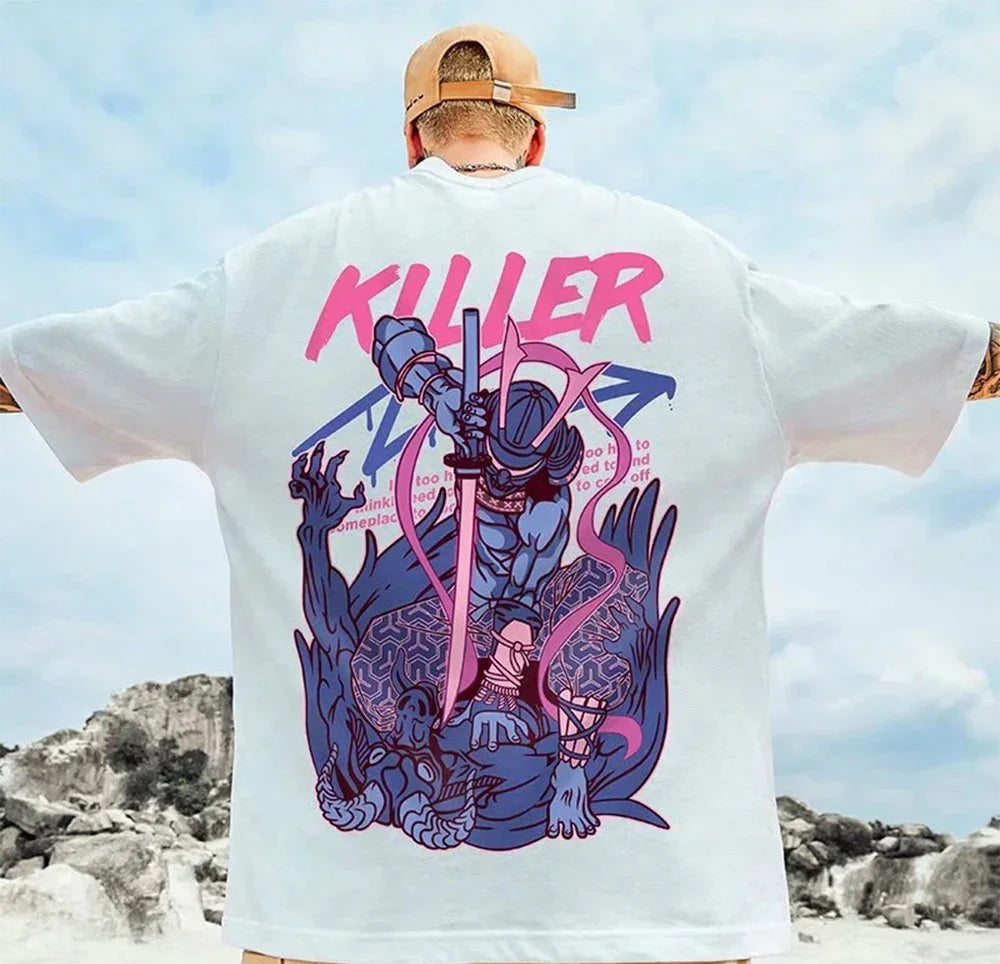 Camiseta básica com estampa samurai espada- branco