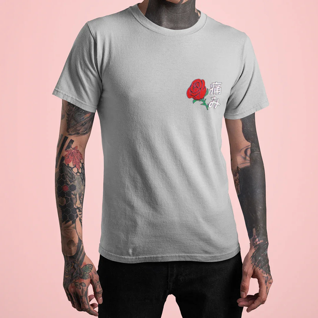 Camiseta Básica Unissex Rosa Japonesa - cinza