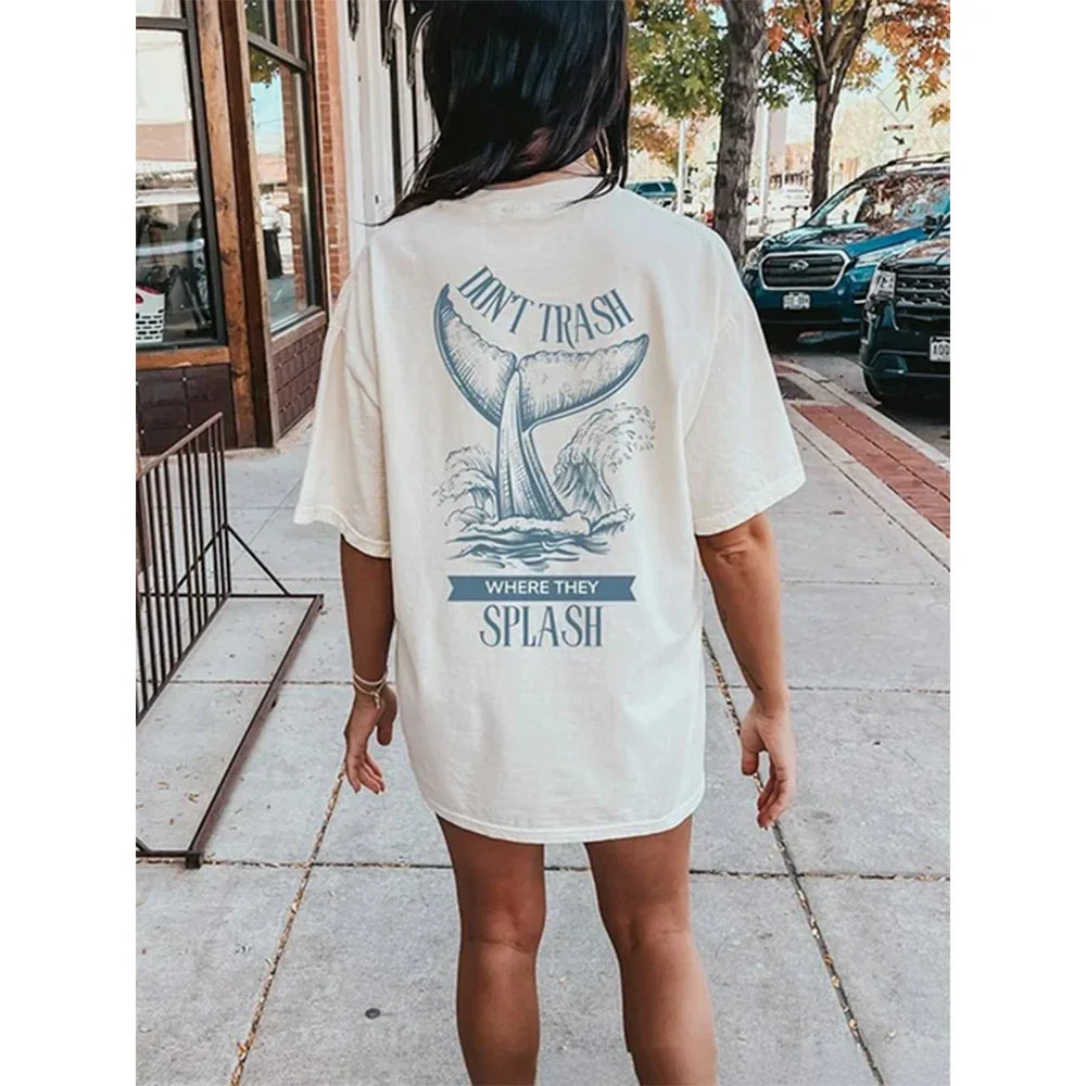 Camiseta Básica Feminina Com Estampa Calda De Baleia