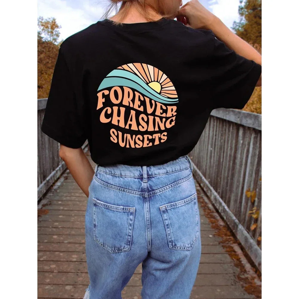 Camiseta Básica Feminina Com Estampa Por Do sol