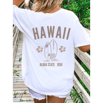 camiseta Básica Feminina Com Estampa Prancha De Surf