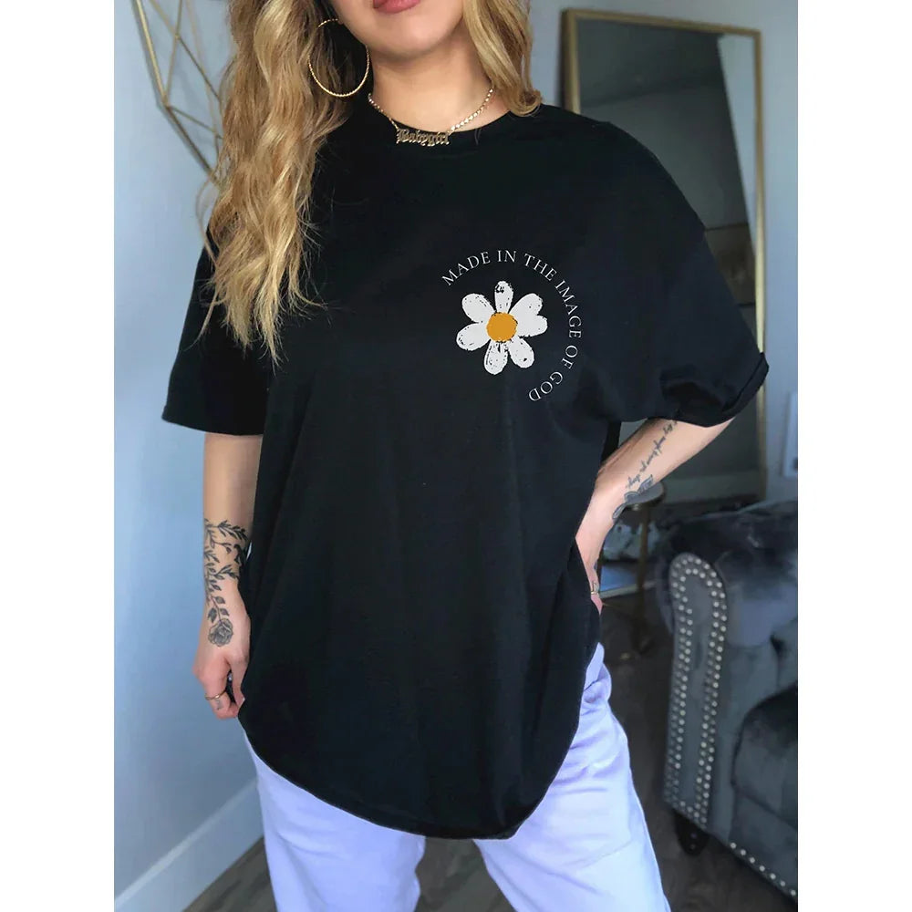 Camiseta Básica Feminina Com Estampa Girassol