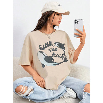 Camiseta Básica Feminina Com Estampa Baleia