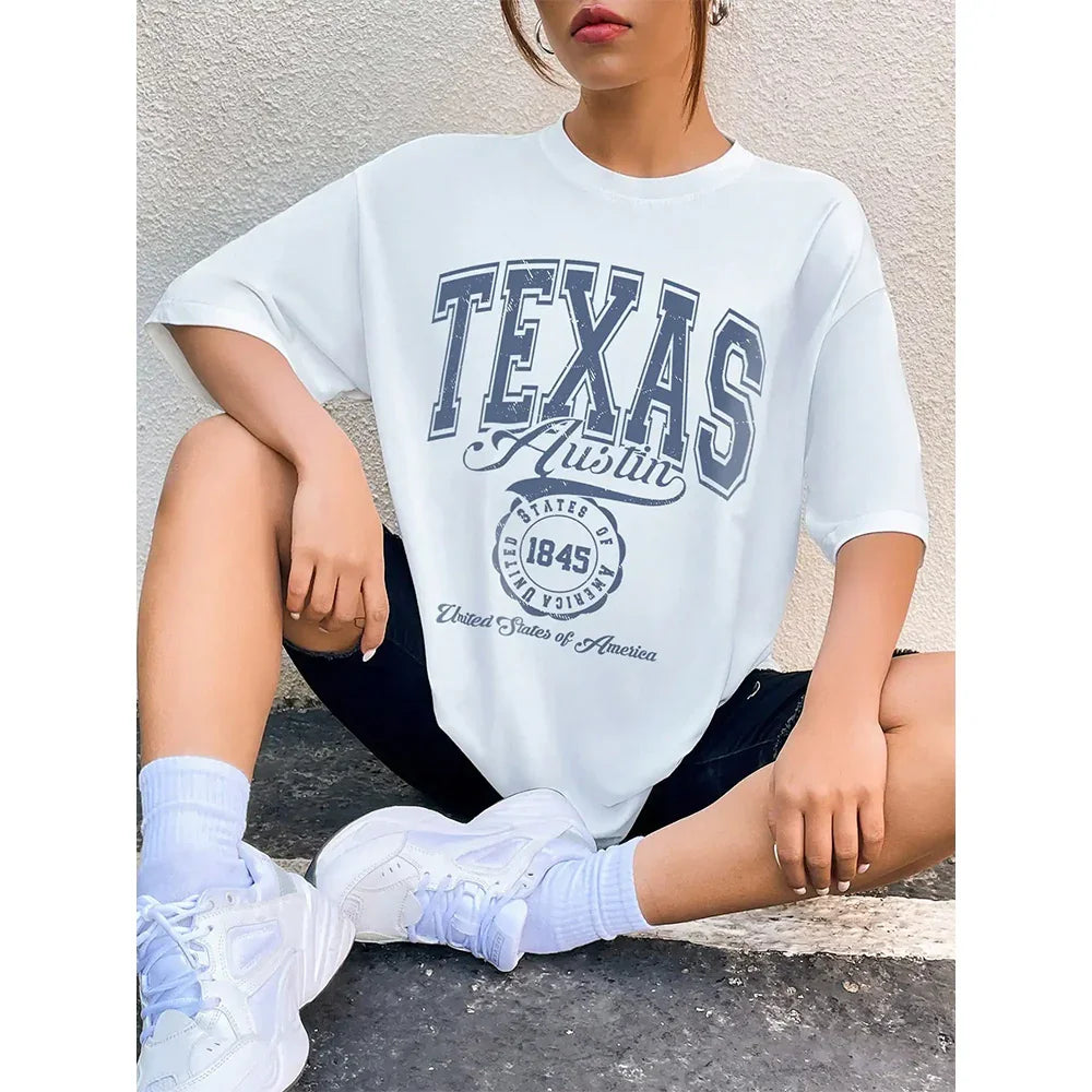 Camiseta Básica Feminina Com Estampa Texas