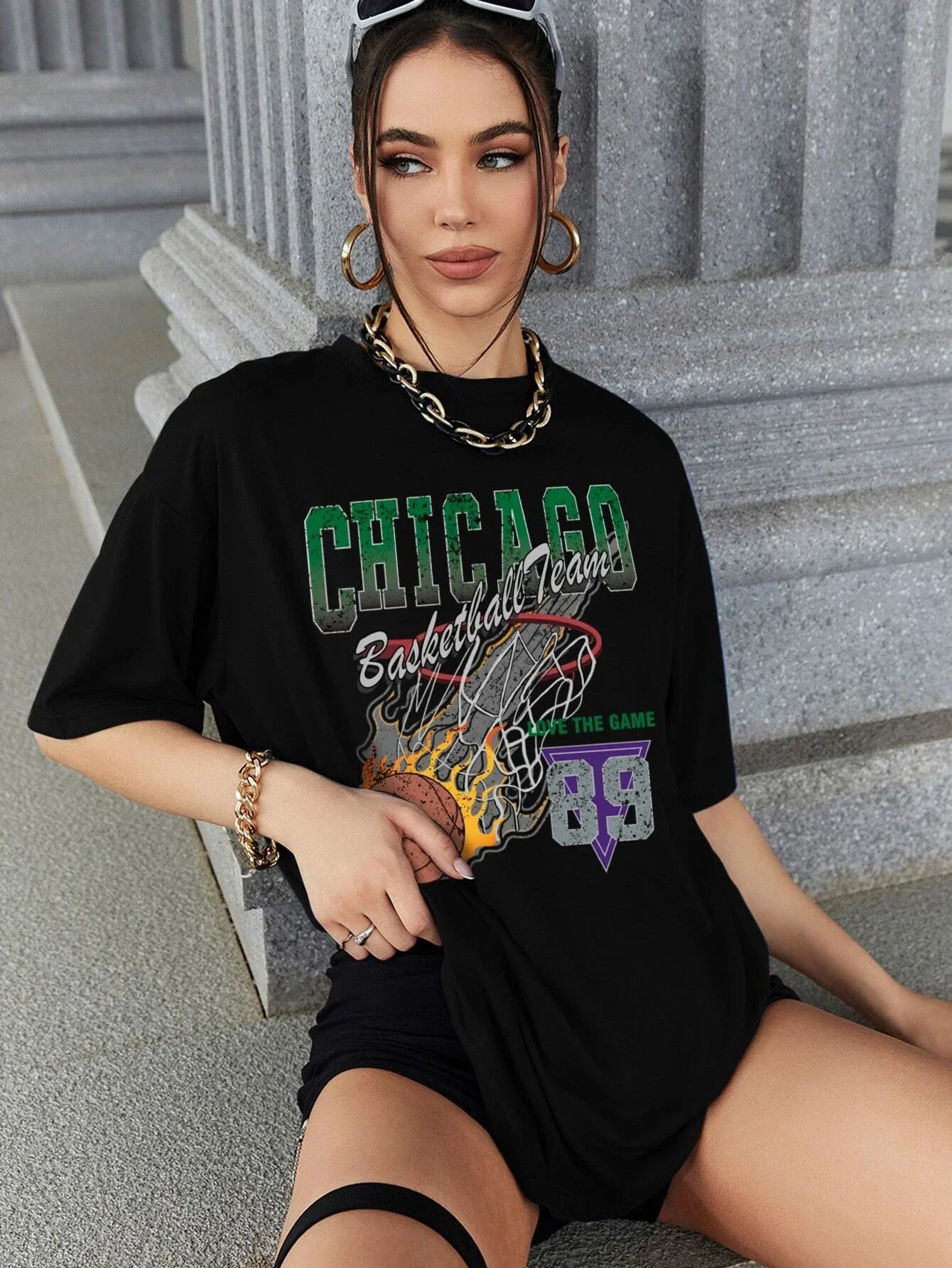 Camiseta Básica Feminina Thug Chicago 89 Basketball - Preto