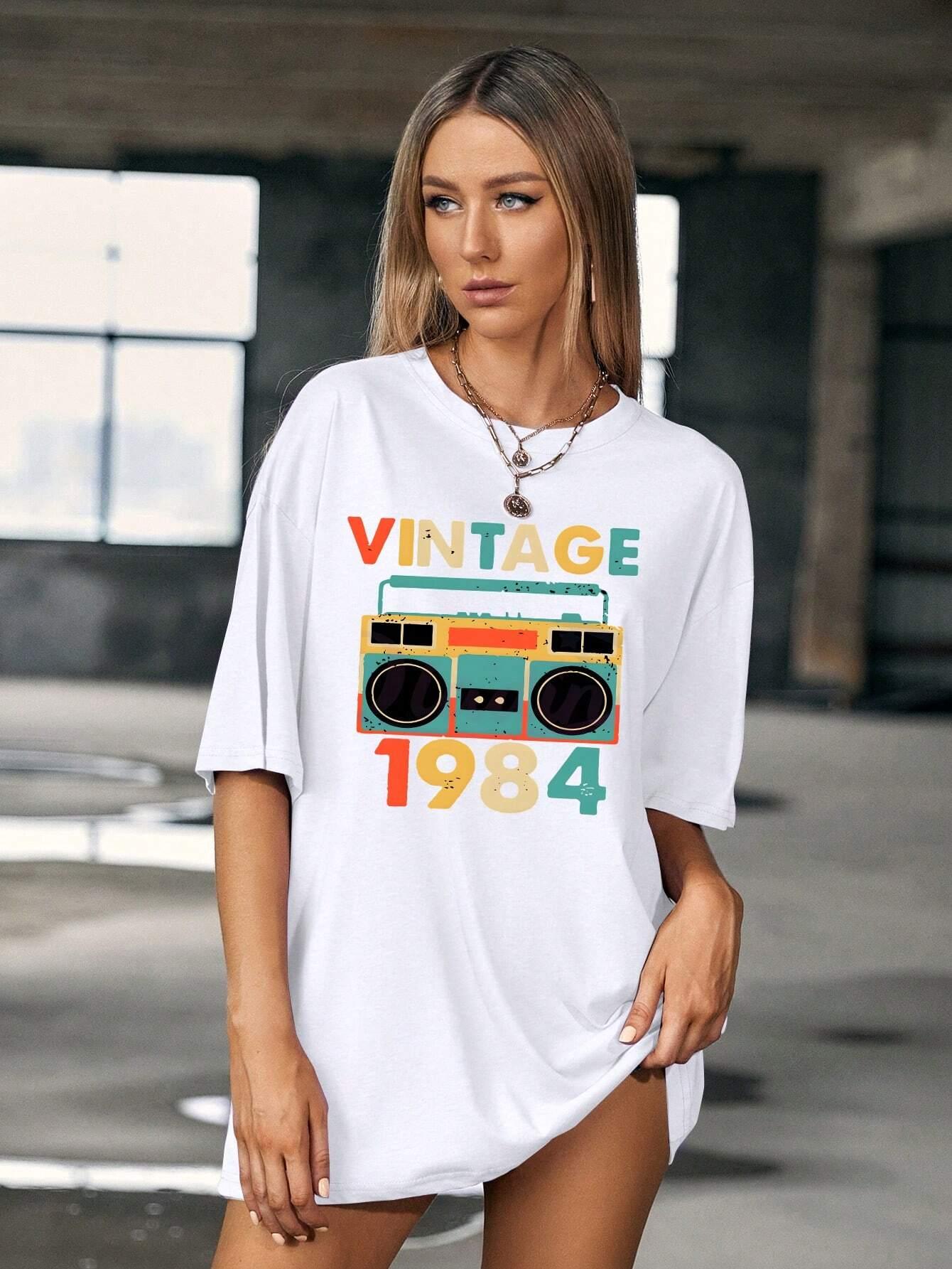 Camiseta Feminina Vintage 1984 Rádio - branco
