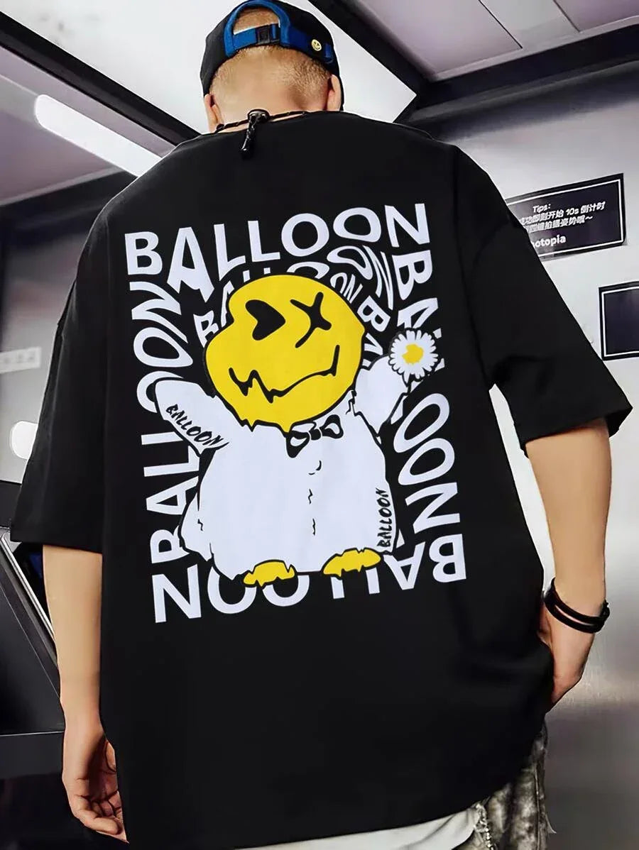 Camiseta masculina com estampa Rosto emoji segurando flor
