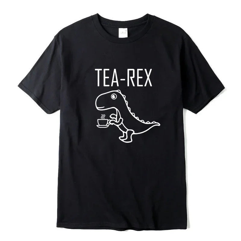 Camiseta báisca com estampa Dinossauro tomando chá