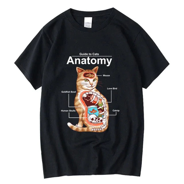 camiseta básica com estampa anatomia do gato