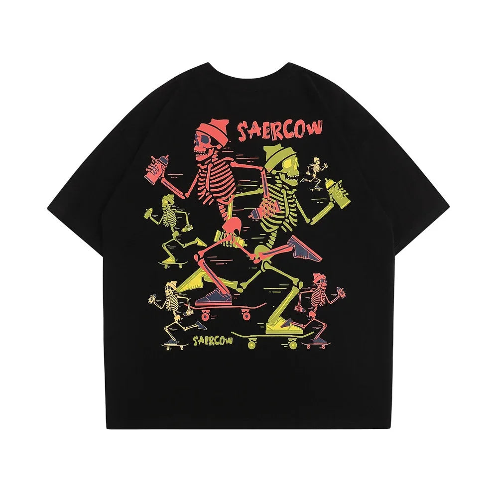Camiseta Básica Com Estampa Esqueleto Skatista