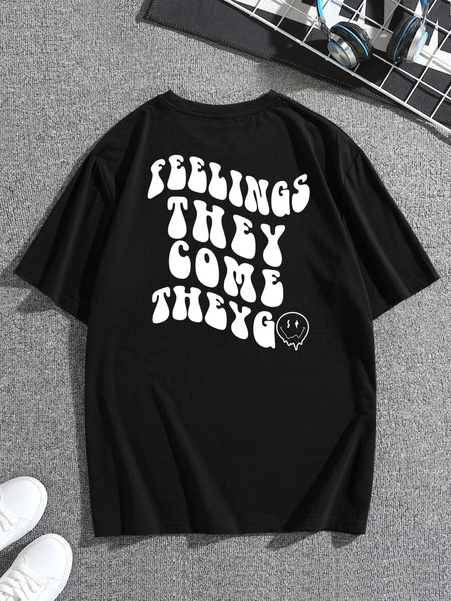 Camiseta Básica Masculina Feelings They Come Theyg Preto