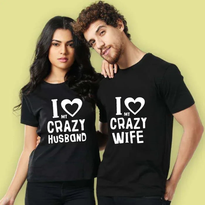Camisetas Casal I Love My Crazy Husband/Wife - PRETO ( HOMEM )