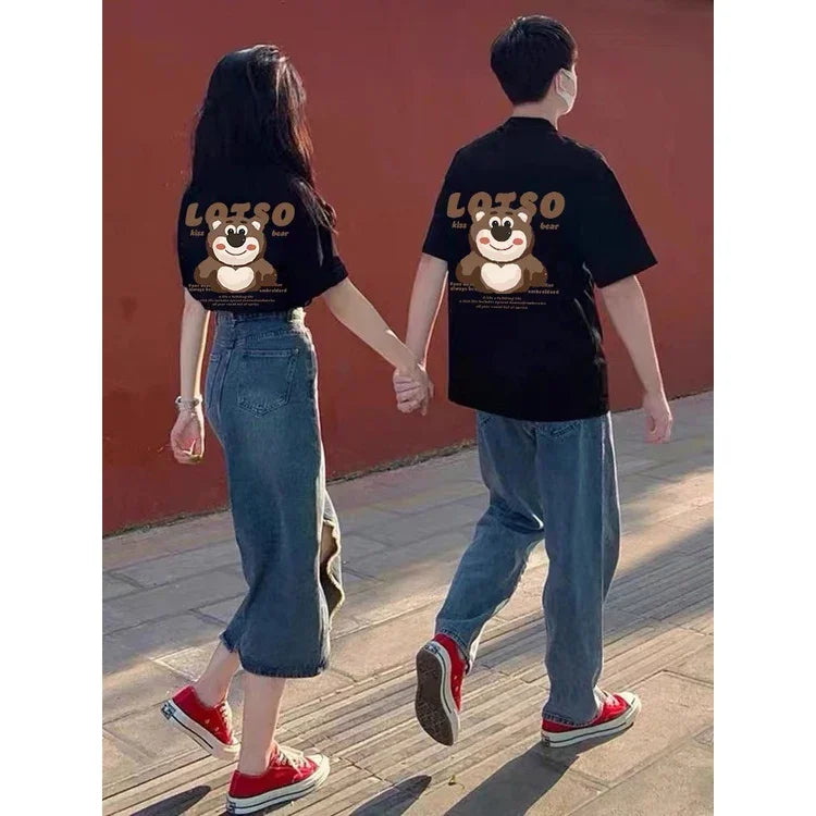 Camiseta básica Com Estampa ursinho Lotso - Preto