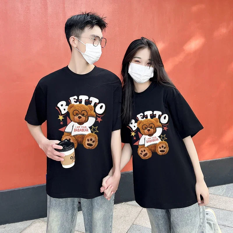 Camiseta Básica Com Estampa Ursinho Nerd - Preto