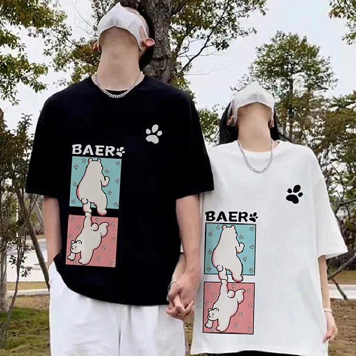 Camiseta Básica Com Estampa Ursinho Game - Preto e Branco