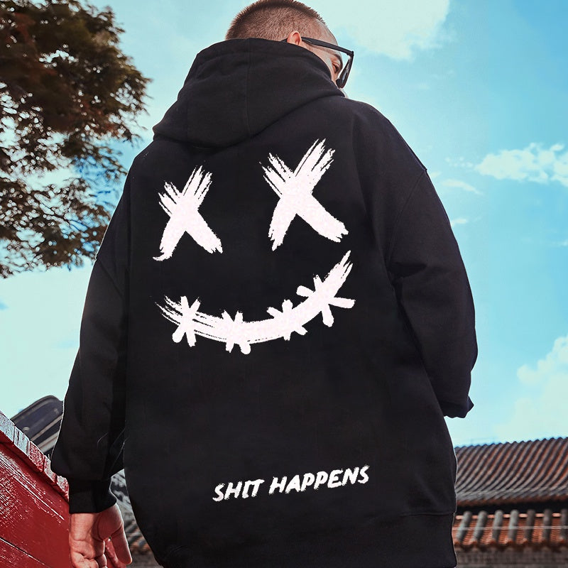 Moletom Canguru Smile Shit Happens - preto