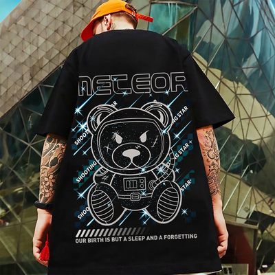 Camiseta Básica Meteoro Urso Astronalta - Preto