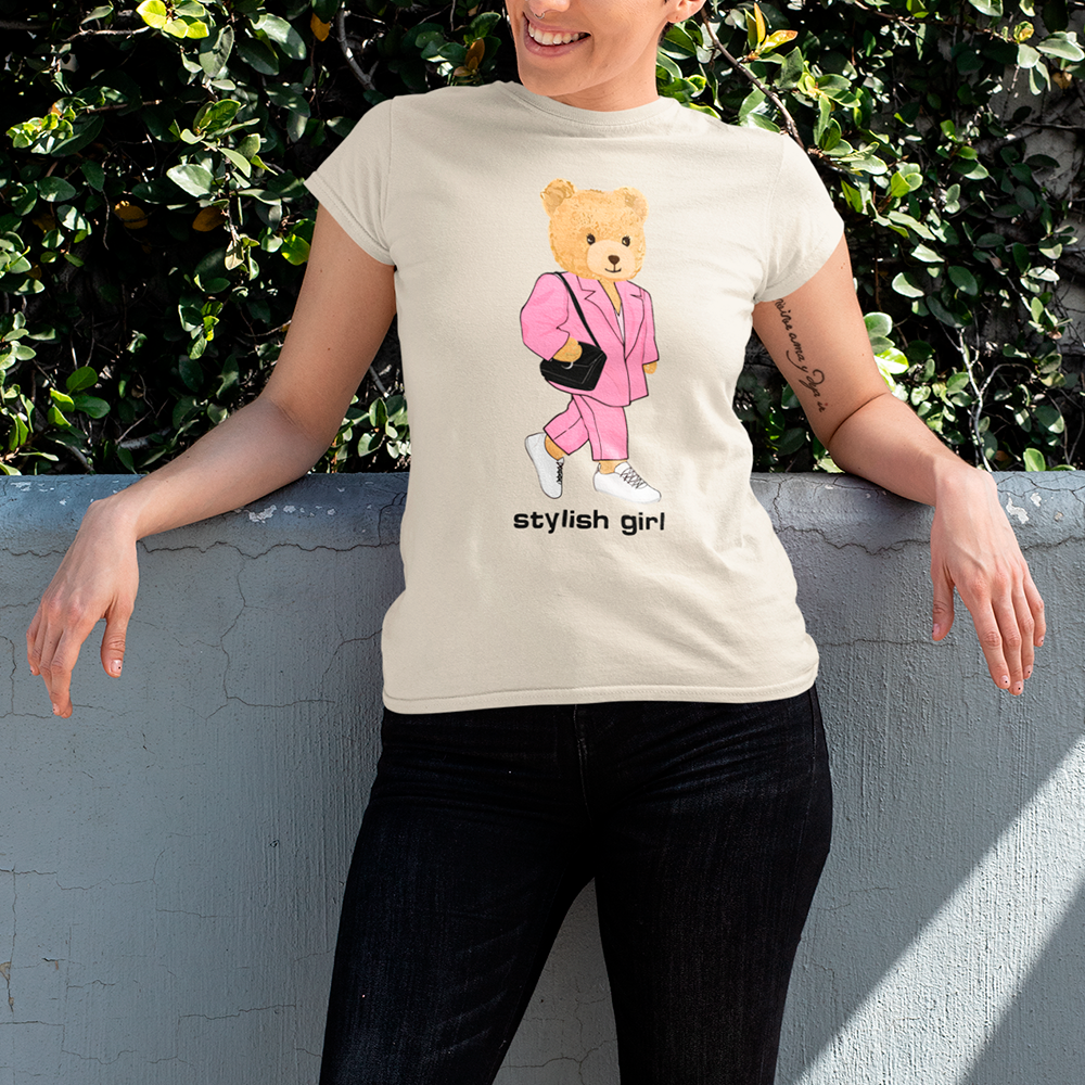 camiseta básica pérola ursinha de bolsa - Pérola