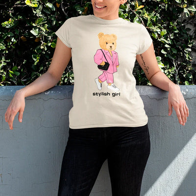 camiseta básica pérola ursinha de bolsa - Pérola